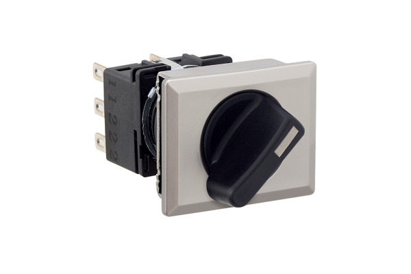 IDEC 16mm Selector Switch; Rectangular; 3-Position; DPDT; Maintained (left)/Maintained/Momentary; Black